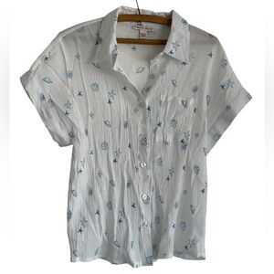 Carolyn Taylor Textured Seashell Printed Top Size Large Coastal Beachcore Summer